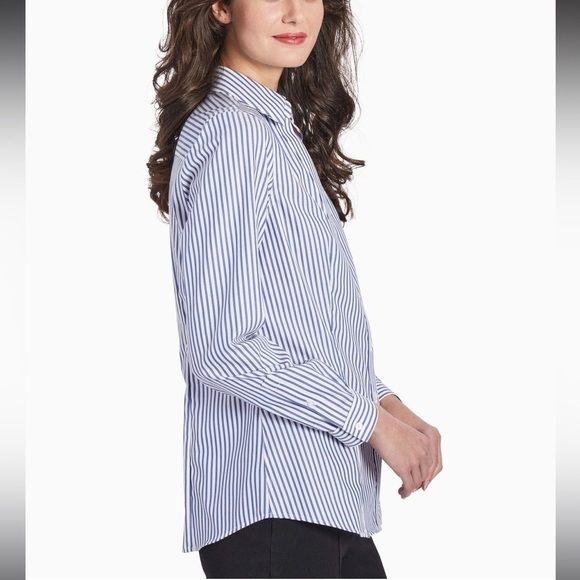 Jones New York Blue and White Striped Easy-Care Button-Up Shirt Small - Picture 3 of 11